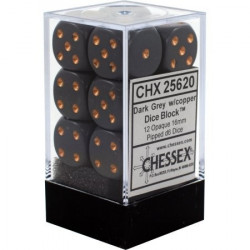 SET DE 12 DADOS D6 16MM OPACOS GRIS C/COBRE