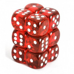 SET DE 12 DADOS TRASLUCIDOS ROJO C/BLANCO