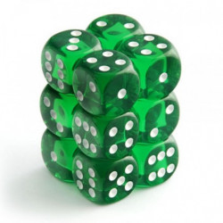 SET DE 12 DADOS TRASLUCIDOS VERDE C/BLANCO
