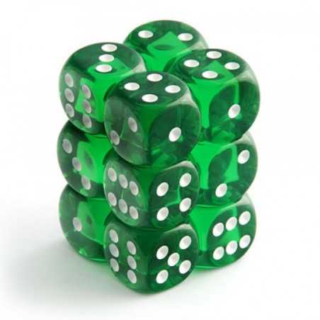 SET DE 12 DADOS TRASLUCIDOS VERDE C/BLANCO