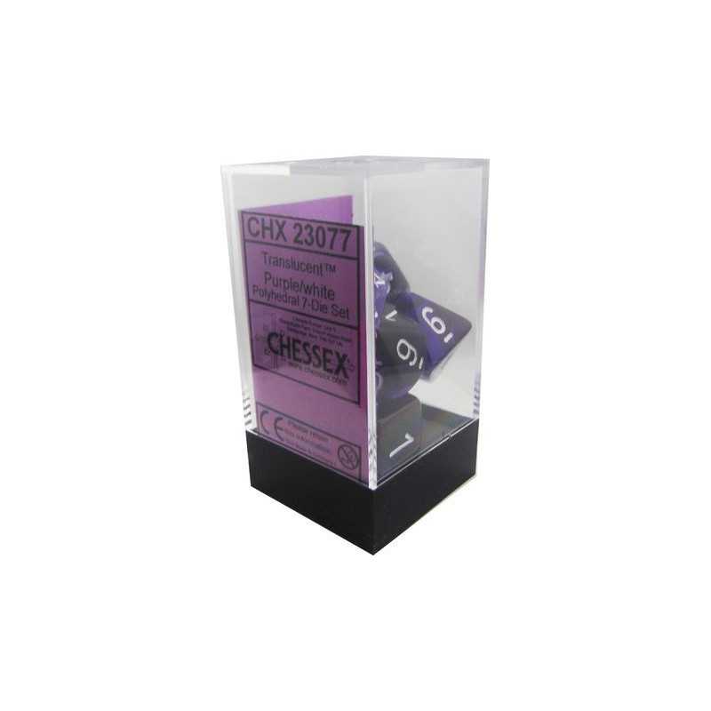 SET DE 7 DADOS TRASLUCIDOS MORADO C/BLANCO