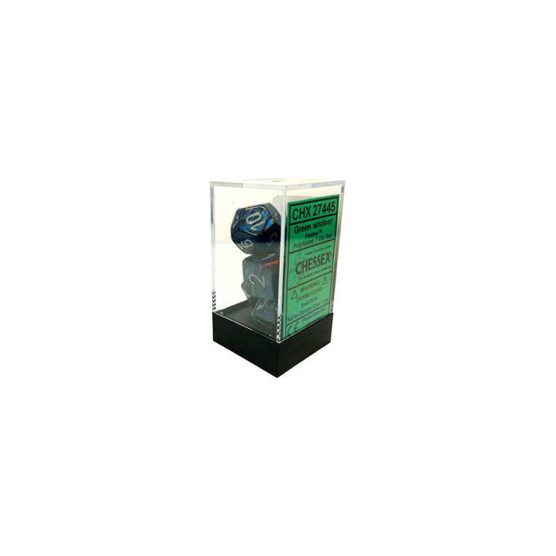 SET DE 7 DADOS FESTIVE VERDE C/PLATA