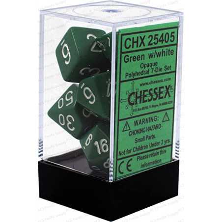 SET DE 7 DADOS OPACOS VERDE C/BLANCO