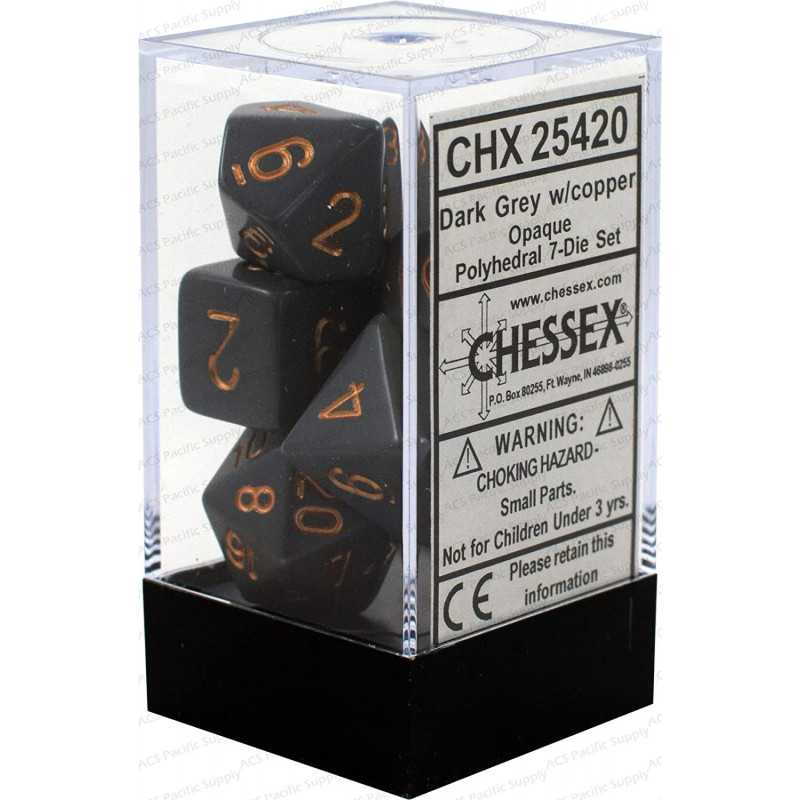 SET DE 7 DADOS OPACOS GRIS C/COBRE