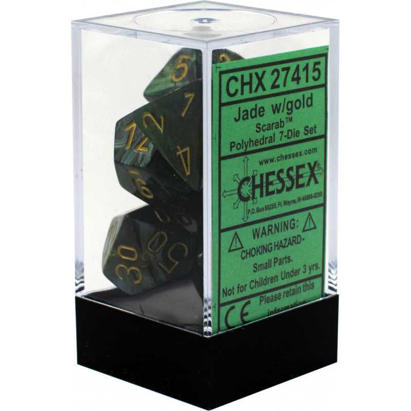 SET DE 7 DADOS SCARAB JADE C/DORADO