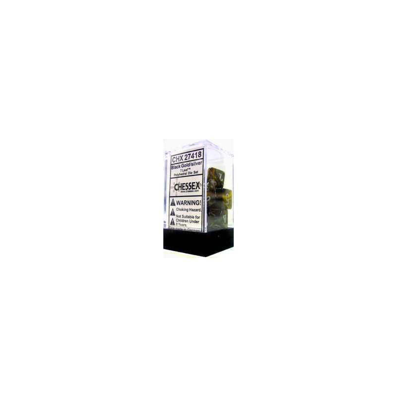 SET DE 7 DADOS LEAF NEGRO DORADO C/PLATA