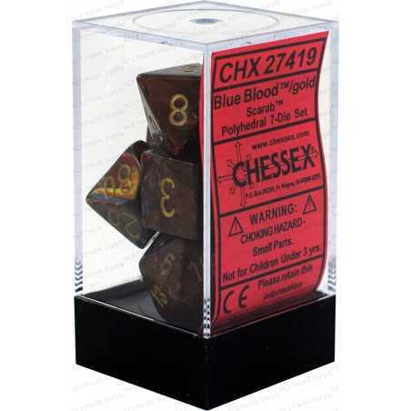 SET DE 7 DADOS SCARAB BLUE BLOOD C/DORADO