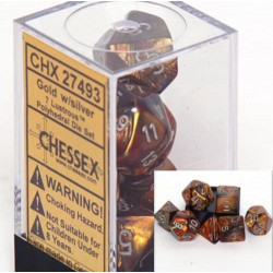 SET DE 7 DADOS LUSTROUS DORADO C/PLATA
