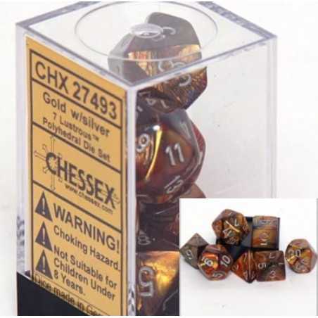 SET DE 7 DADOS LUSTROUS DORADO C/PLATA