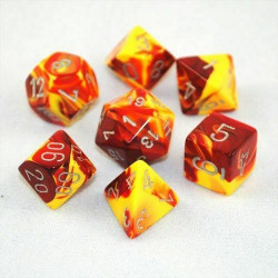 SET DE 7 DADOS GEMINI ROJO-AMARILLO C/PLATA