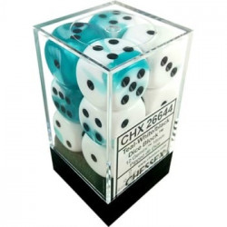SET DE 12 DADOS D6 16MM GEMINI TURQUESA-BLANCO C/NEGRO