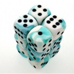 SET DE 12 DADOS D6 16MM GEMINI TURQUESA-BLANCO C/NEGRO