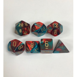 SET DE 7 DADOS GEMINI ROJO-TURQUESA C/DORADO