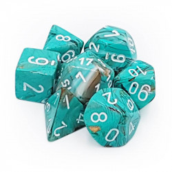 SET DE 7 DADOS MARMOLEADO COBRE OXIDO C/BLANCO