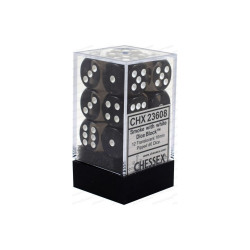 SET DE 12 DADOS TRASLUCIDOS HUMO C/BLANCO