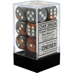 SET DE 12 DADOS D6 16MM GEMINI COBRE-ACERO C/BLANCO