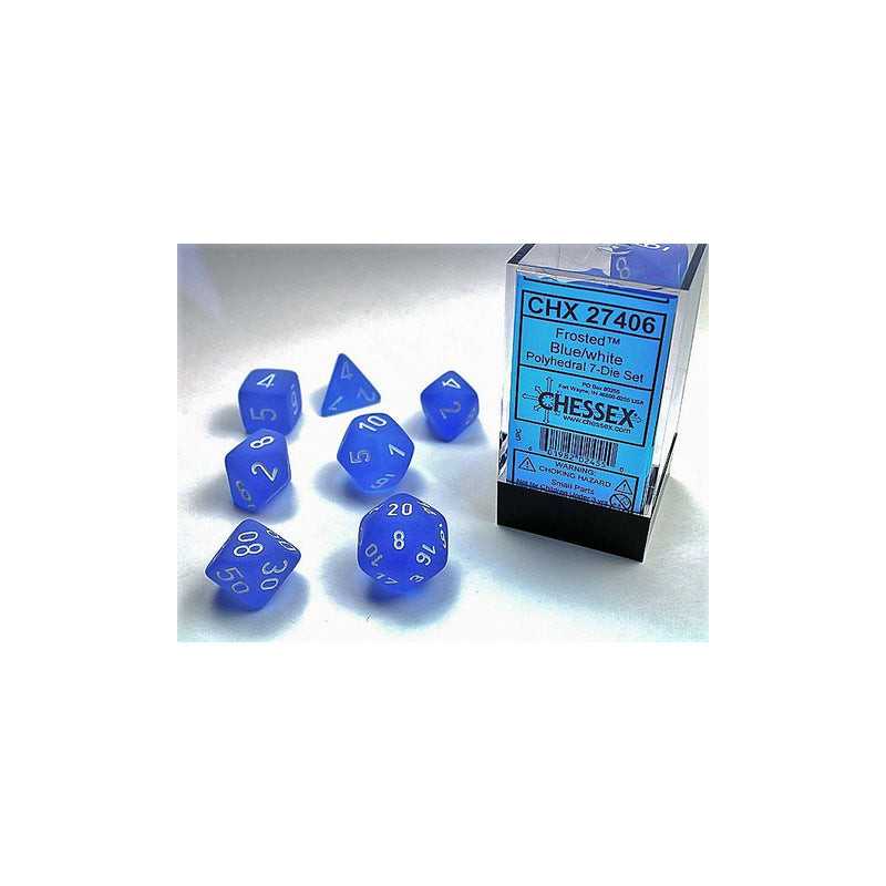 SET DE 7 DADOS FROSTED AZUL C/BLANCO