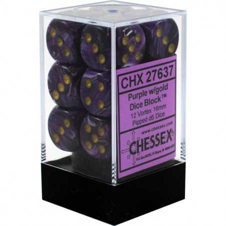 SET DE 12 DADOS d6 16MM VORTEX MORADO C/DORADO